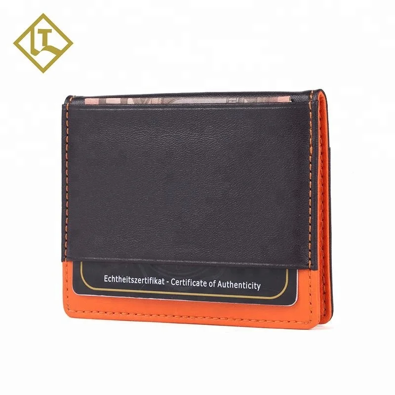 
Bifold slim ultra thin printing embossed logo minimalist handmade custom card holder fashion genuine mens leather wallet 