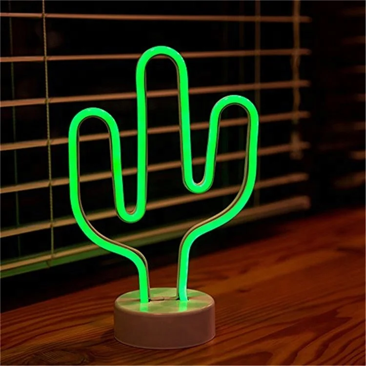 Wholesale Green Cactus Neon Night Light Standing Plastic Base 3AA Battery Powered Cute And Lovely Gifts for Kids