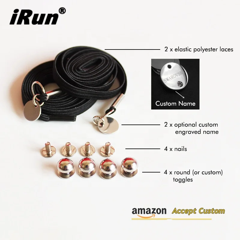 iRun Expand Flexies Navy Flat Elastic Shoe Lace No Tie Shoelaces Kids No More Lacing System Shoes Laces with Metal Ring Hooks