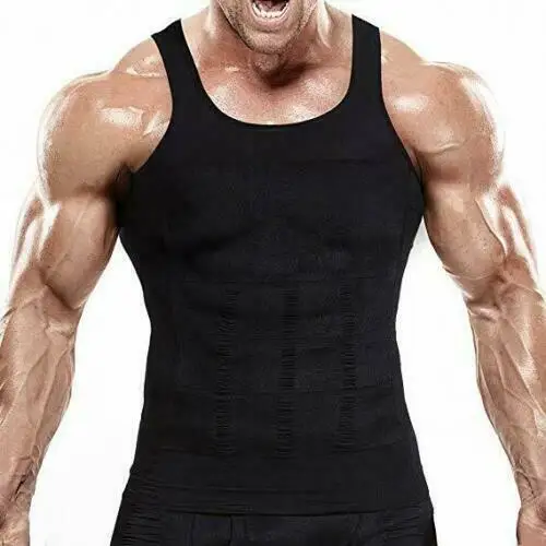 
Custom Logo Mens Black Sleeveless High Compression Tummy Slimming Shirt Body Shaper Vest 