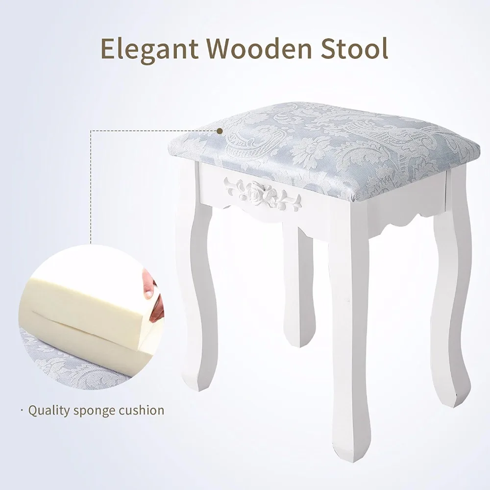 Luxury White Dressing Table With Mirror and Stool, vanity table Set 4 Drawers Bedroom Dresser