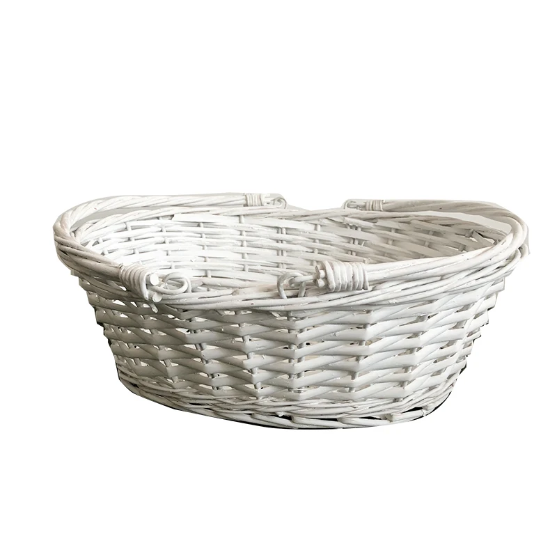 White Willow Woven Baskets With Double Handle Cream Liner For Christmas Gift Bread