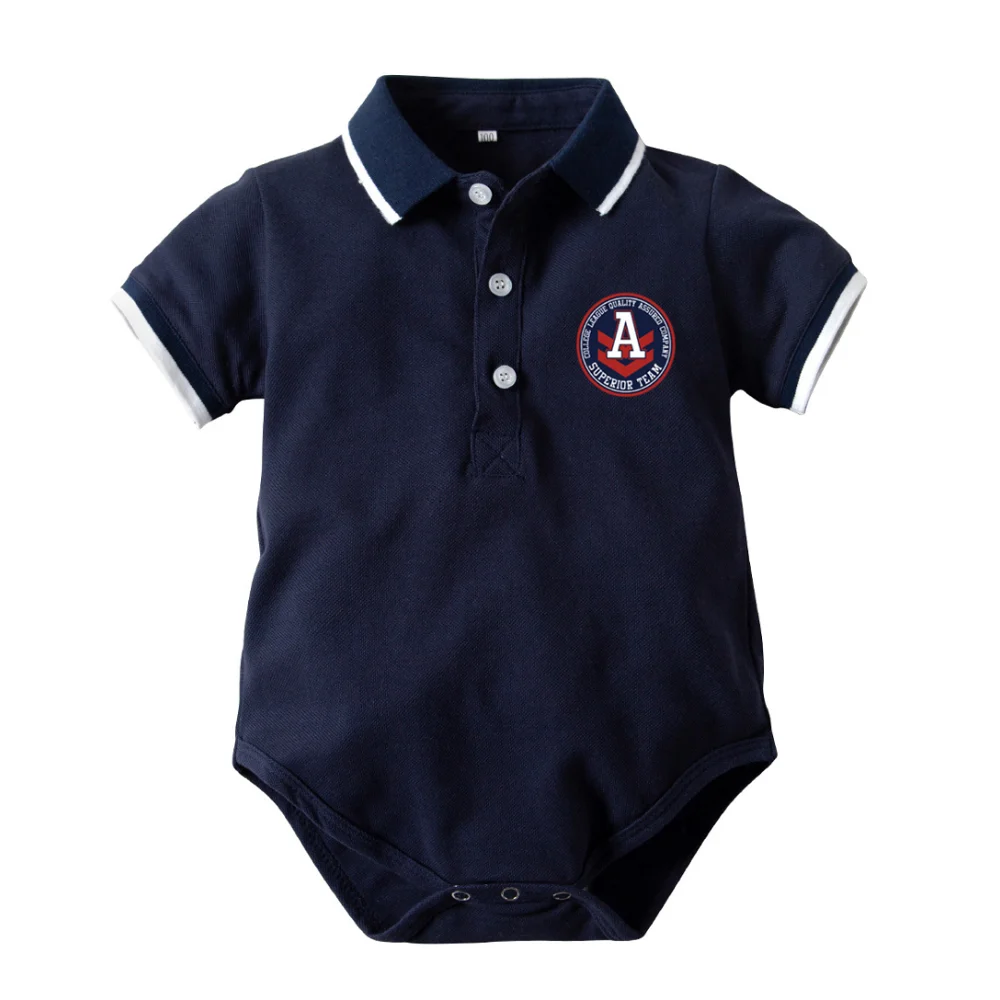 
2019 Newborn Baby Summer Short Sleeve Rompers Bebes Costume Polo Turn Down Collar Baby Boys Solid ColorJumpsuits Overalls 