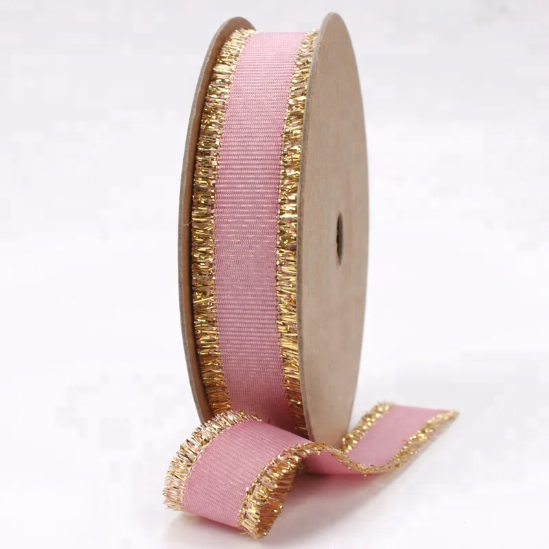 High Quality 5/8 Inch 16mm Gold Fringe Edged Grosgrain Ribbon