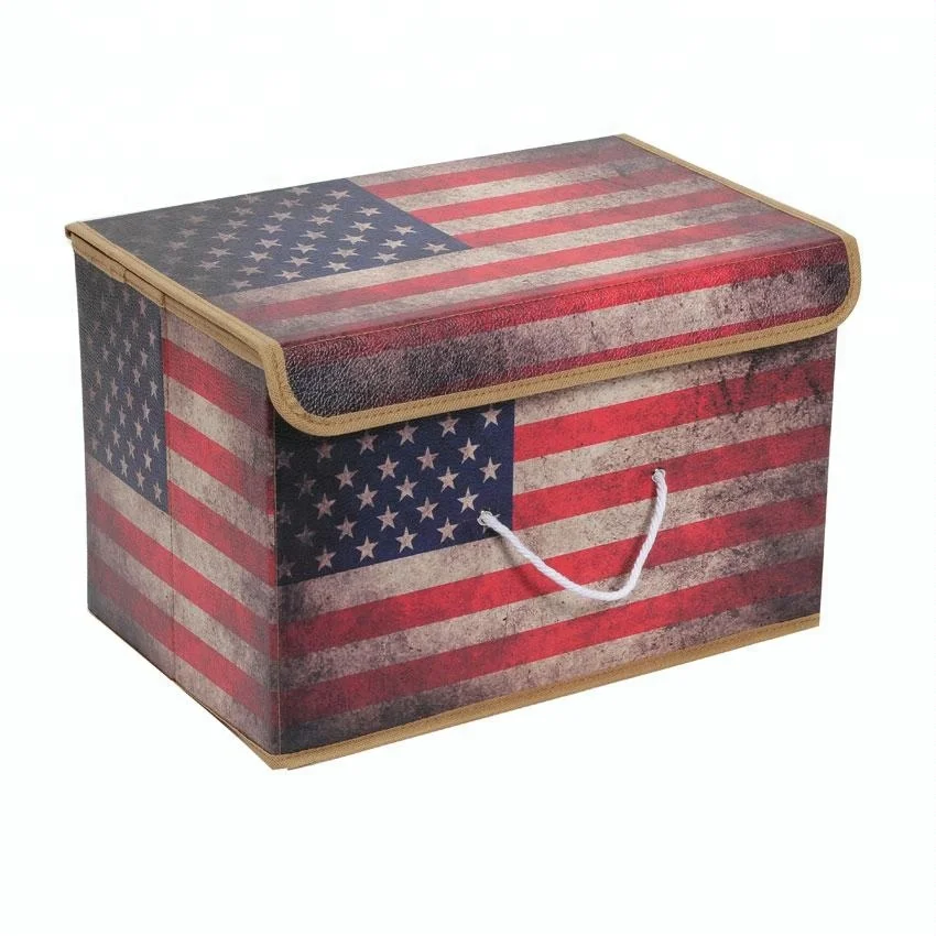 Leather printing collapsible toy storage box with lid