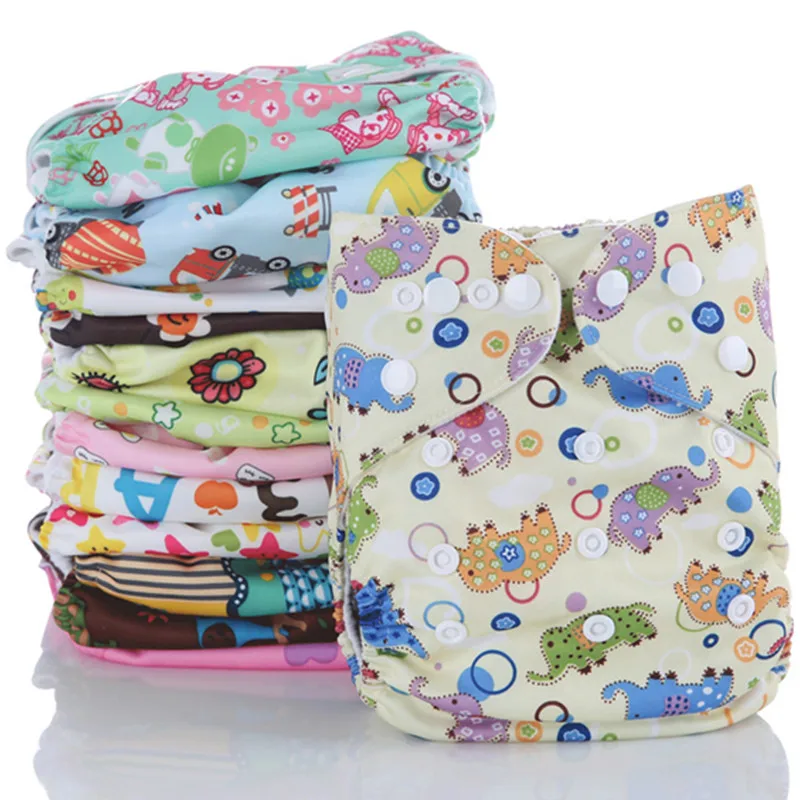 10PCS Reusable Waterproof Cloth Diaper Baby Nappy Printed PUL Double Row Snap Suede Cloth Inner Wholesale