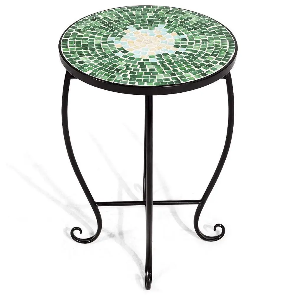 Green Round Plant Stand Steel Scheme Garden Decor Display Accent Table