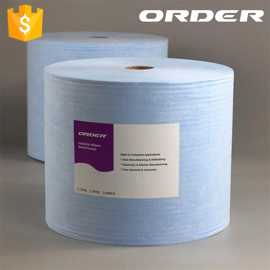 Roll of blue microfiber cleaning cloth cellulose Polypropylene is perforated jumbo roll industrial wipes