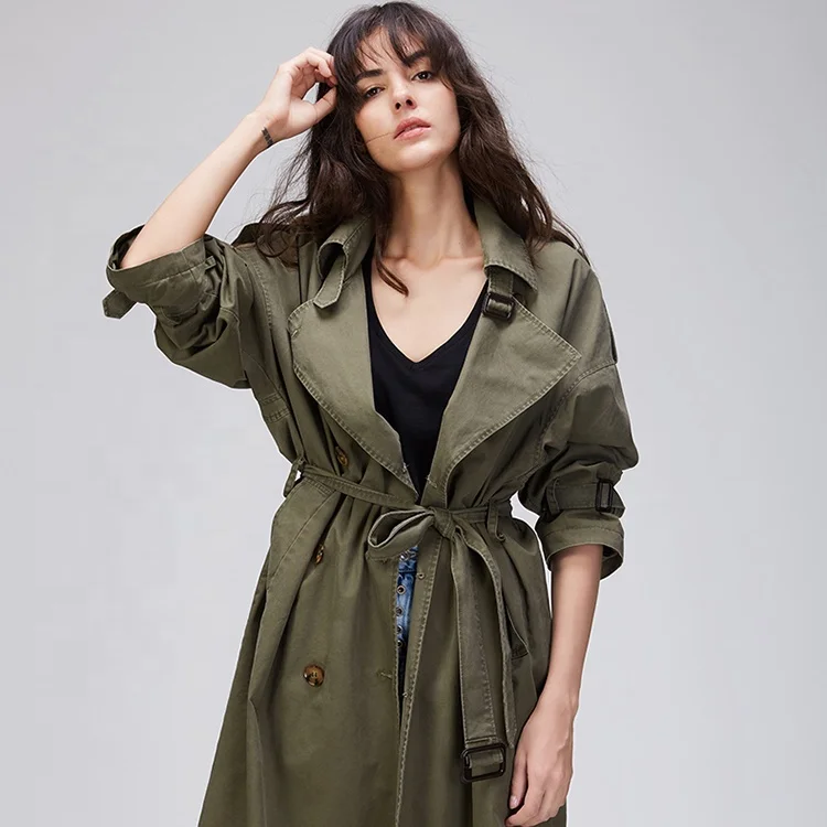 Fashionable New Arrival design  Solid color Cotton long Trench Coat for Women