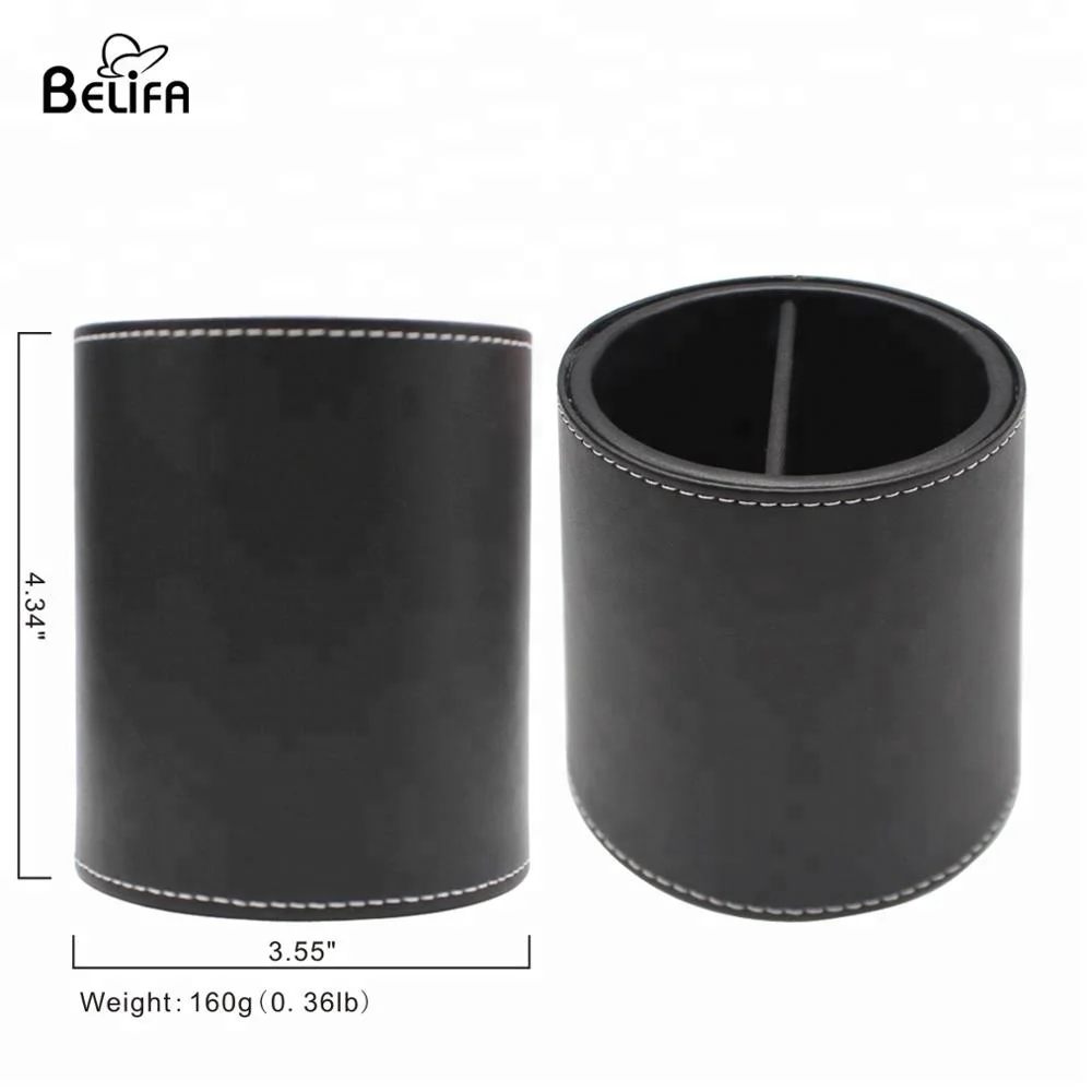 Belifa custom color size and logo pu leather makeup brush holder cup and pen box,storage case