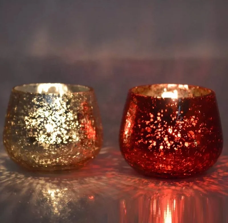 Shanghai Linlang Wholesale Decorative Colored Glass Candle Holder Round Cracked Glass Candle Holder