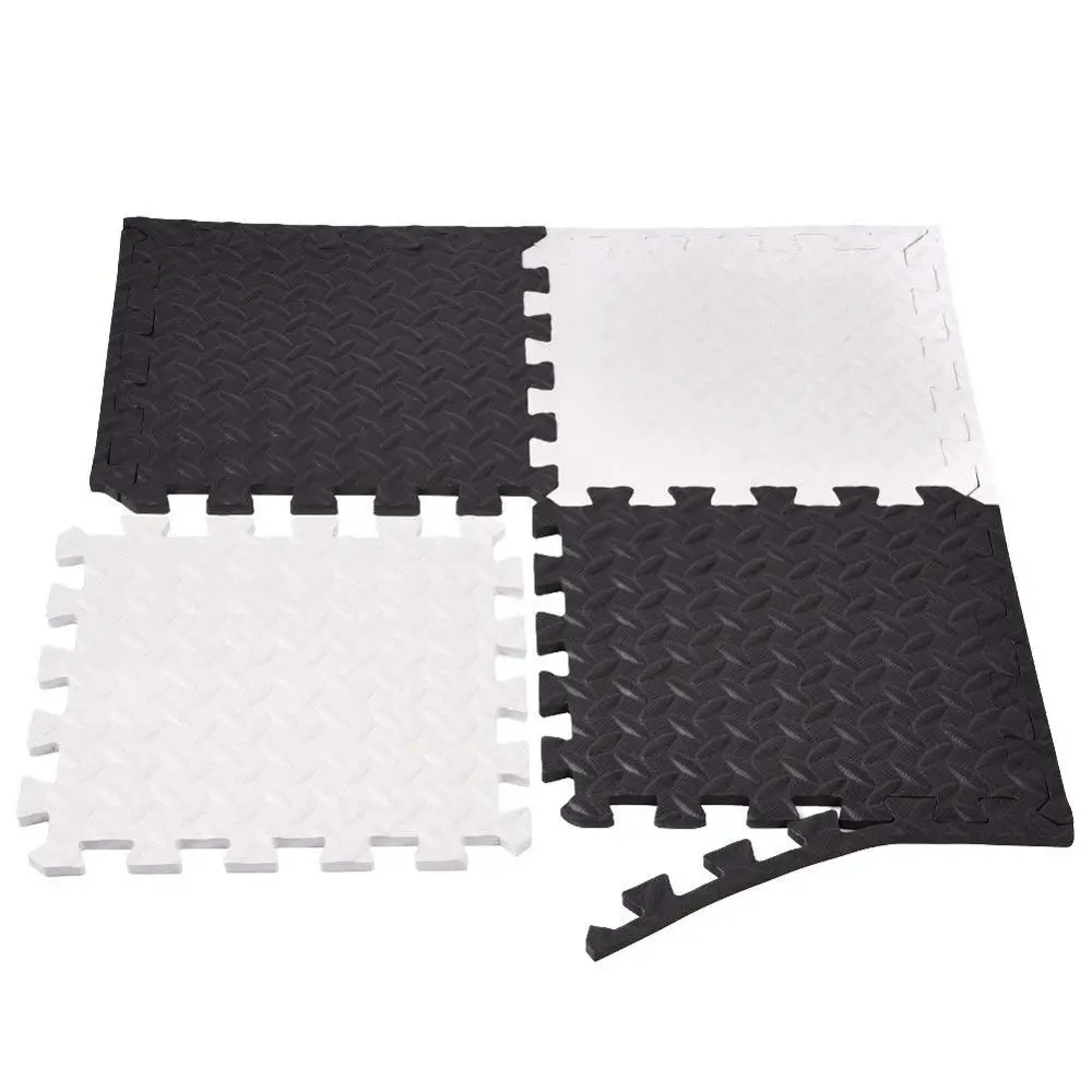 
12'x12' High Density Eco-friendly Elegant Black&White Soft EVA Interlocking Hard Floor Foam Padding with Removable Edges 