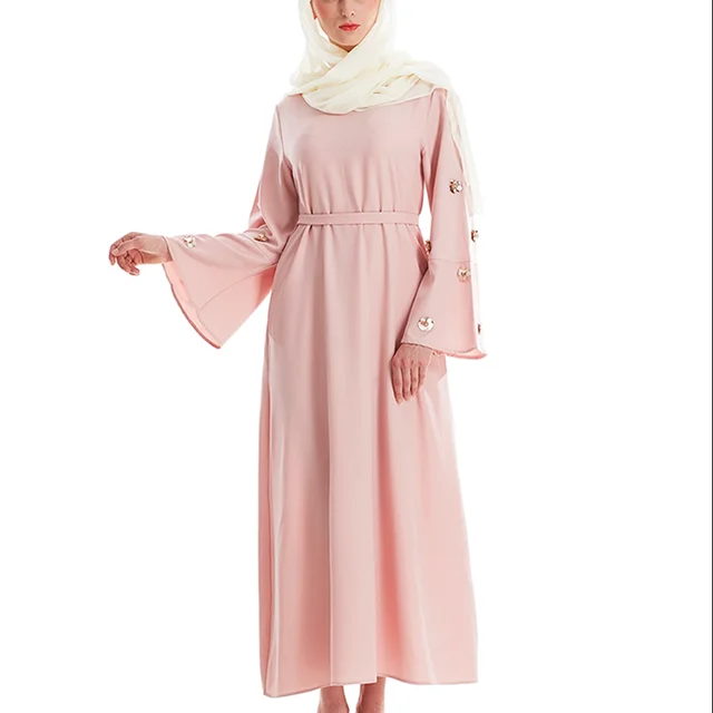 Dubai Fashion Elegant Solid Color Pearl Abaya New Design