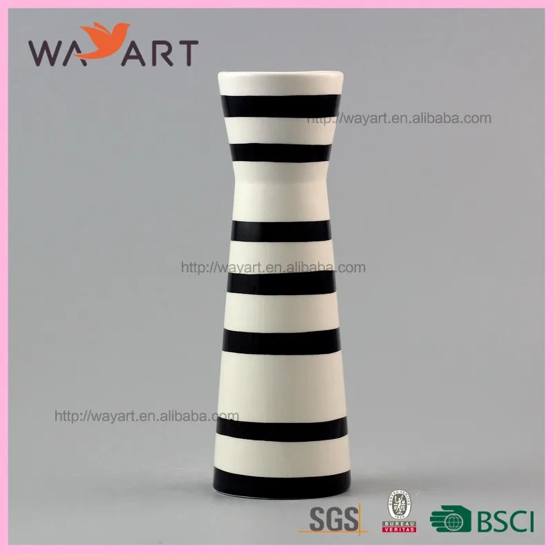 Hourglass Shape Zebra Stripes Tall Ceramic Vase For Home Decor