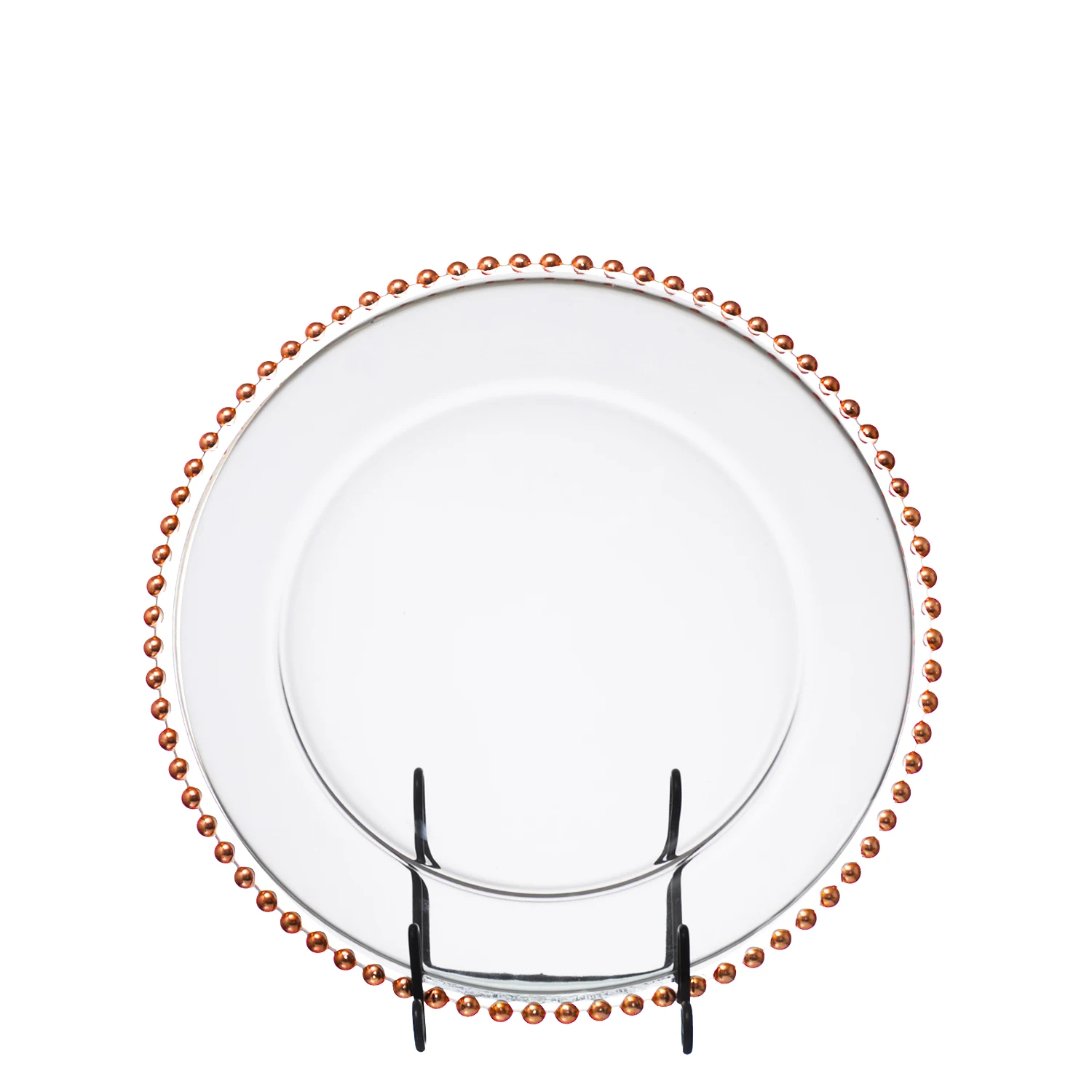 Samyo Wholesale 13inch Silver Beaded Glass Charger Assiette Plate For Wedding