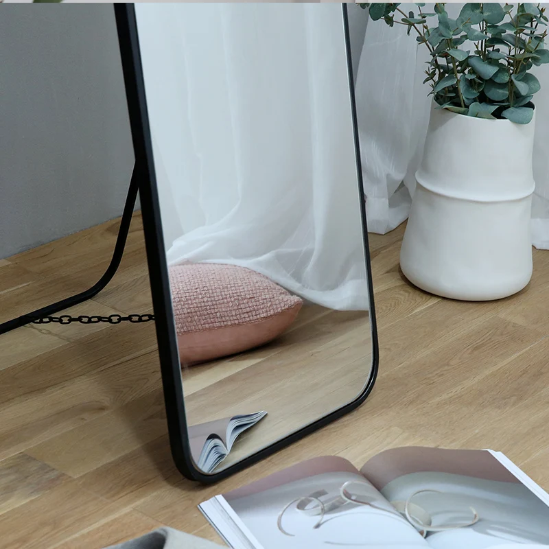 Mirror factory directly free standing black iron framed full length floor dressing mirror