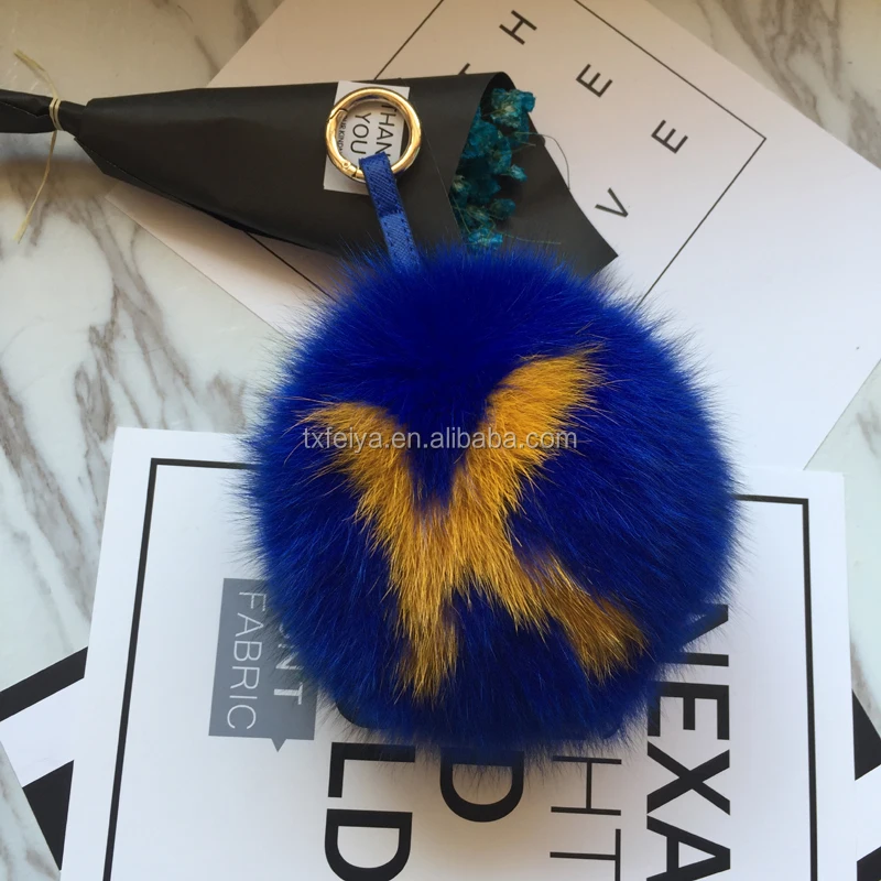 Karl Lagerfeld Design Alphabet Letter Real Fox Fur Pom Poms Key Chains