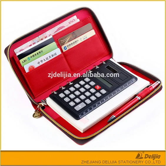 Office business cheap zipper lock organizer agenda with calculator