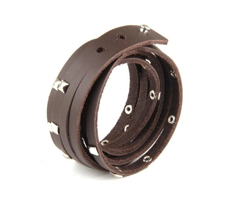 Punk style top layer leather bracelet for young