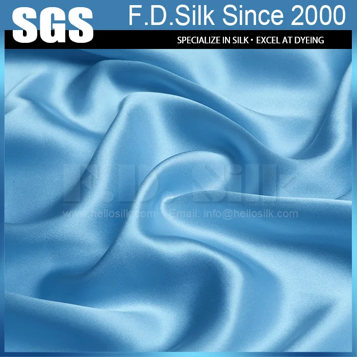 low minimum spandex silk fabric and 16mm silk stretch satin for silk dress blue color
