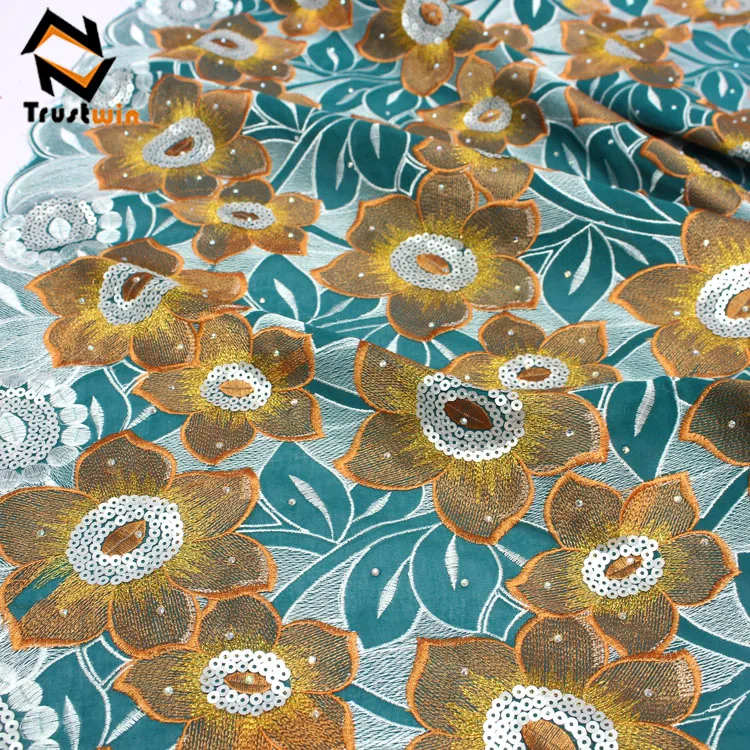Heavy african cotton swiss voile lace fabric with sequins