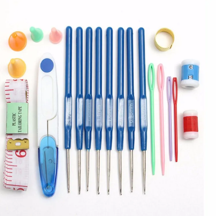 Лидер продаж, набор пластиковых крючков для вязания включает вязальные пряжи, наперсток, измерительную ленту, крючки для вязальных спиц