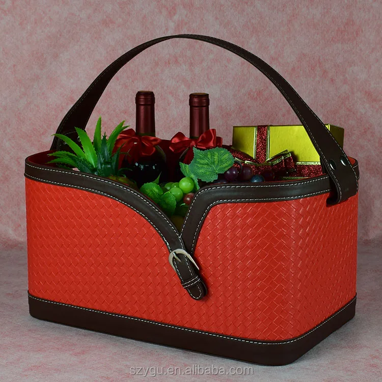 Customized Pu Leather Gift Basket Decorations basket Baby Gift Basket