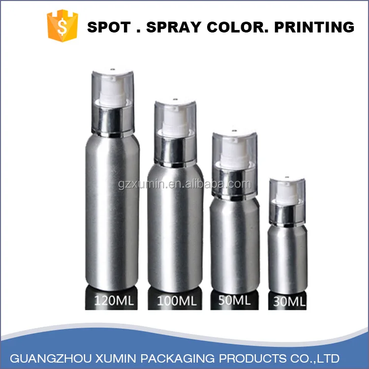 Без утечки косметические алюминиевые бутылки индивидуальные круглый 30 мл-120 мл алюминиевая бутылка