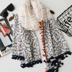 Wholesale 2019 Hot Sale women instant shawl hijab muslim Long Soft twill four side tassel pompom scarf