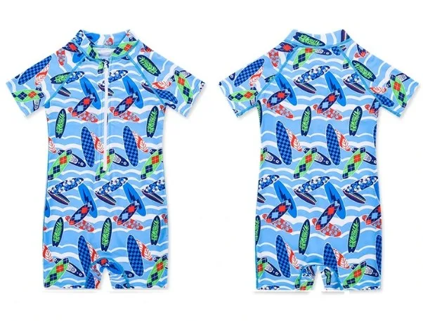 Oem Low moq UPF 50+ Sun Protection Front Zipper Lycra AOP Kids One Piece Swimwear