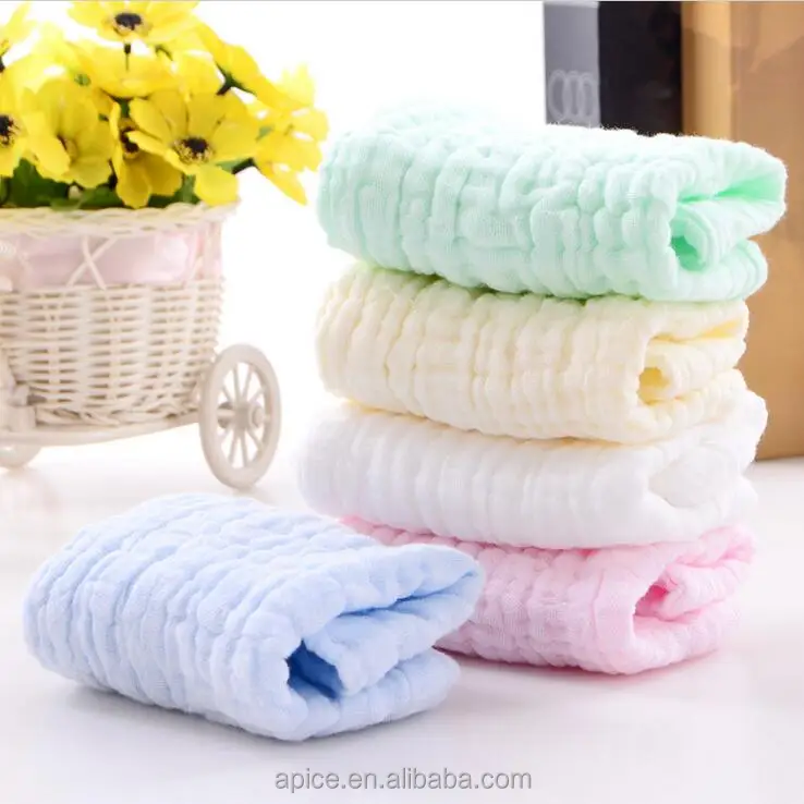 
Organic cotton soft solid color wrinkle swaddling baby muslin washcloths 