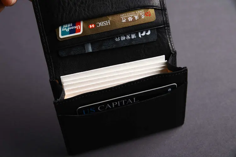 Highest Quality Leather Pocket Business Card Holder Genuine Leather Id Card Holder