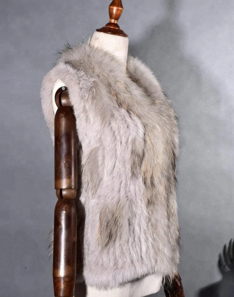 Women warm clothes knitted raccoon fur vest sleeveless jacket  raccoon fur