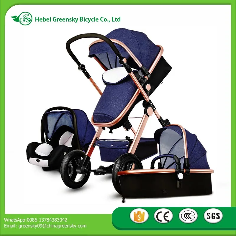 Luxury quality 3 in 1 golden baby stroller Europe standard Oxford fabric babies kids pushchairs prams EN1888 manufacturer