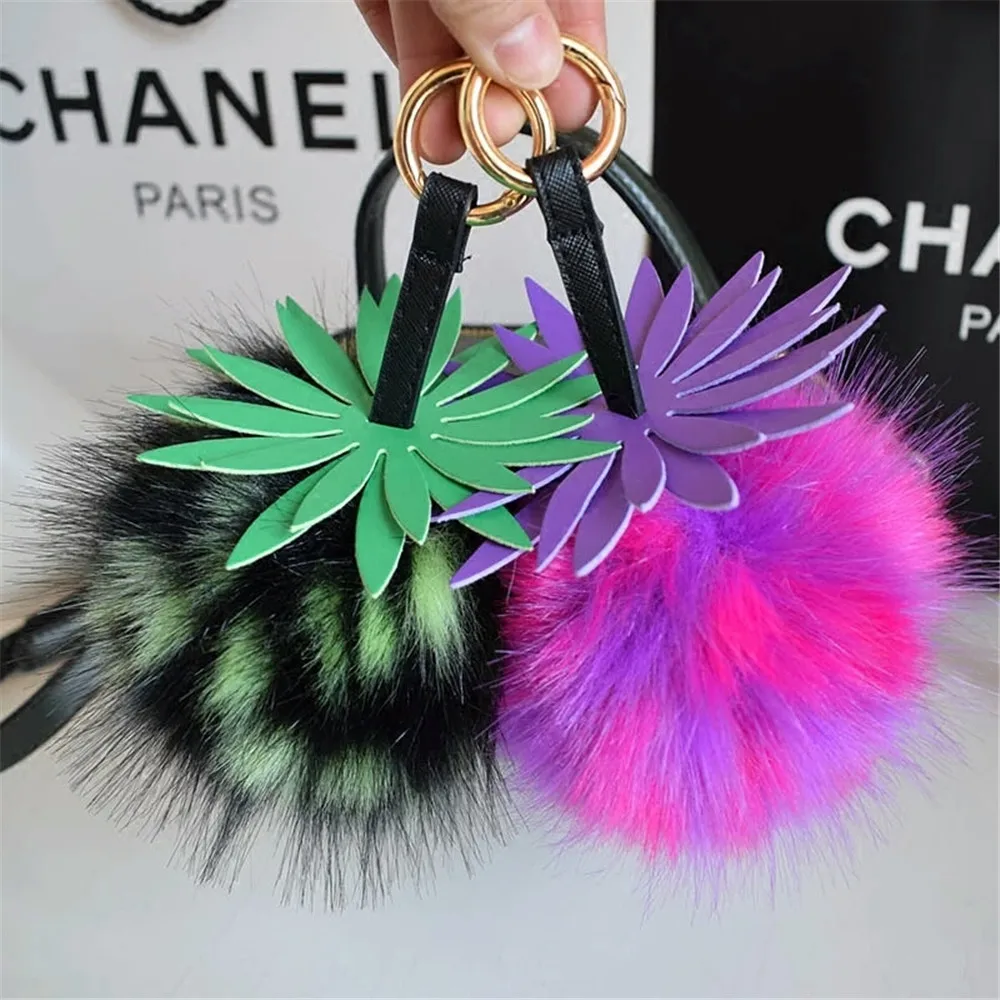 High Quality mix color Faux Fur Pom Pom /Fluffy Faux Fur Ball Rainbow ball For Keychain Bag Charm