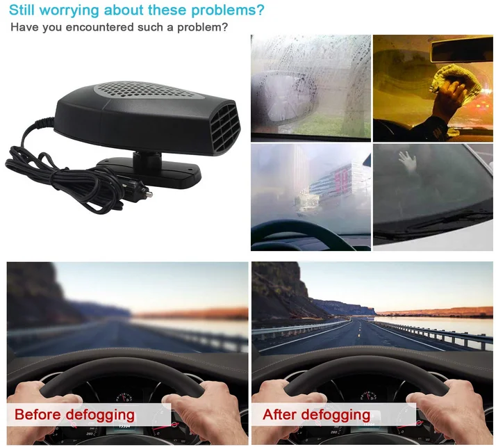 Portable Car Heater 12v Snow Removal Quickly Fan Automobile Warmer and Defroster with Swing-Out Handle 360 Degree Vehicle Swivel