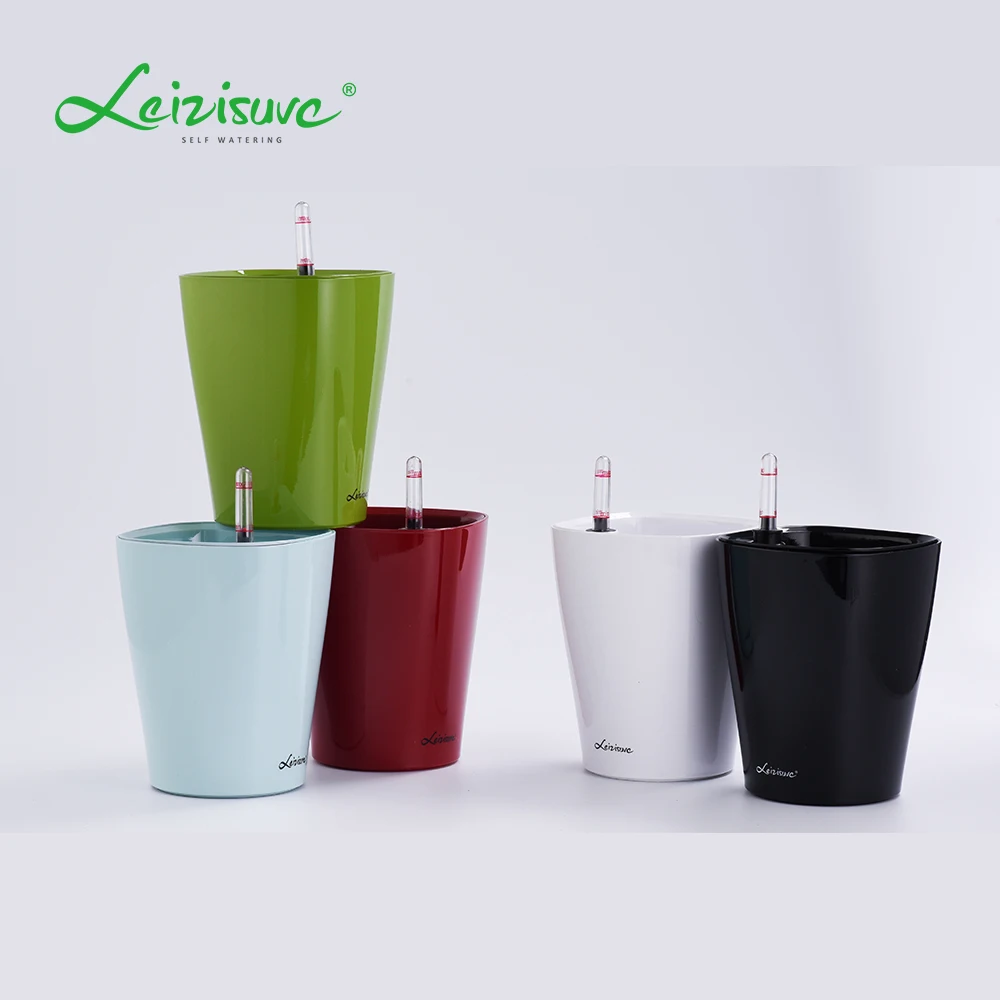 Leizisure Whosale Self Watering  Plant Pot Cheap Plastic Mini Square Ceramic Herb Orchid Planter Flowerpots