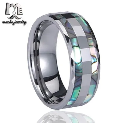Top Quality Tungsten Carbide Ring with Double Abalone Shell Inlay for Men Engagement Wedding Bands
