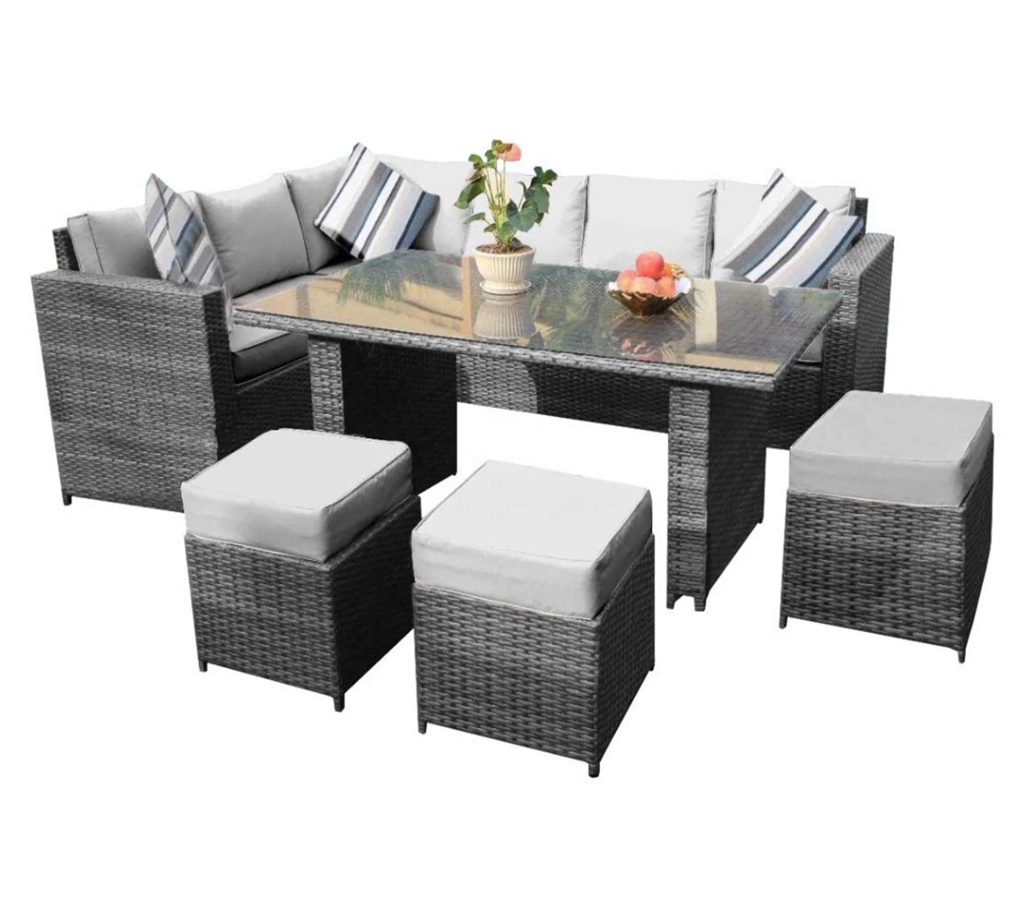 Rattan Outdoor Furniture Garden Set Corner Sofa with Rattan Dining Table