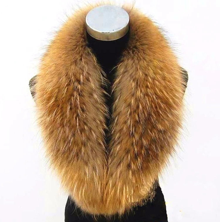 Factory price high quality Real Raccoon Fur Trim for jacket hood Detachable Raccoon Fur Collars
