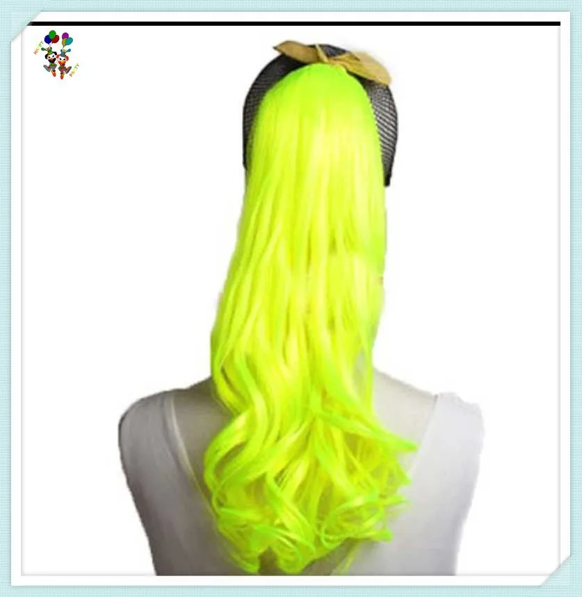 Colors Womens Cosplay Party Long Curly Drawstring Ponytail Wigs HPC-0106