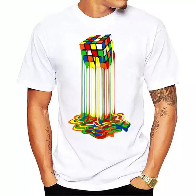 Good Quality Cube T Shirt Rainbow Tshirt ptinying T Shirt For Men t shirt 100% cotton
