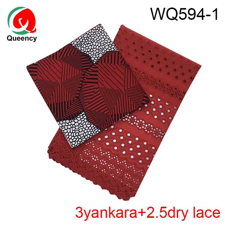 HF combination Ankara fabric Design sewing quilting plain dry lace skirt and pink fabric pattern