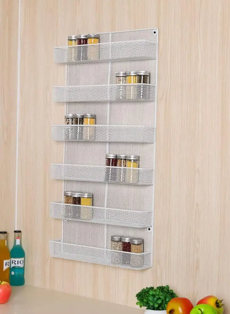 Easypag 6 Tier Wall Mounted Spice Rack Organizer Kitchen Spice Storage Shelf  Sturdy Punching Net Spice Rack