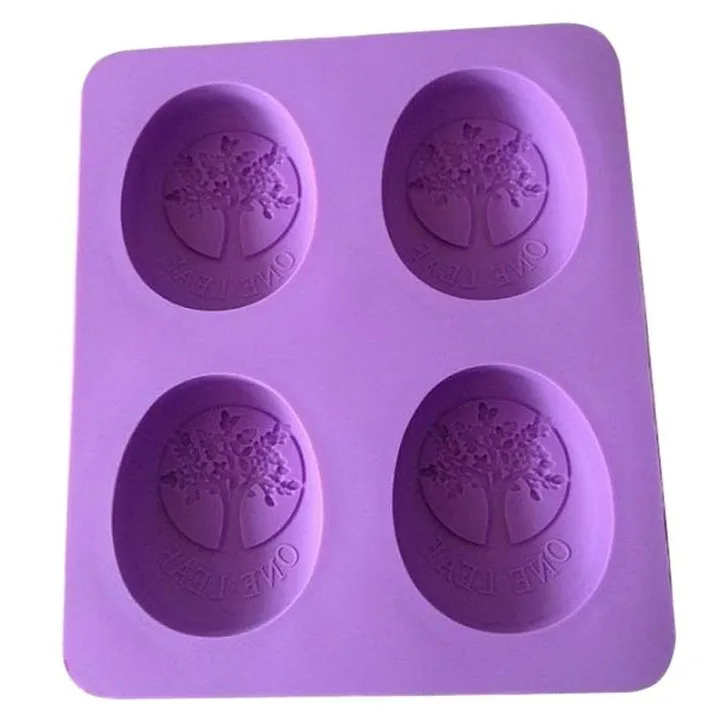 4 Holes Olive Tree Pattern Handmade Silicone Soap Molds Soap Mold for Pudding Muffin Loaf