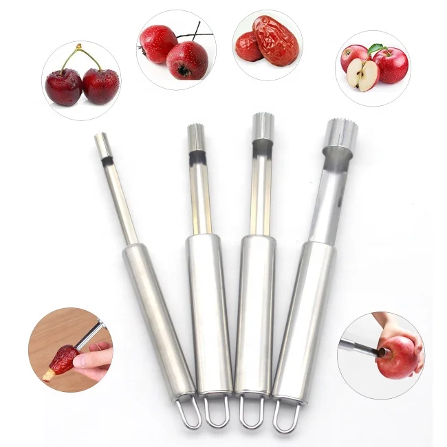 Food Grade Stainless Steel Apple Pepper Corer Zucchini Cucumber Corer Peeler set with Wooden Handle BPA Free