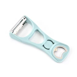 Portable custom manual blue multifunctional 4 in 1 vegetable fruit peeling opener stainless steel kitchen gadgets
