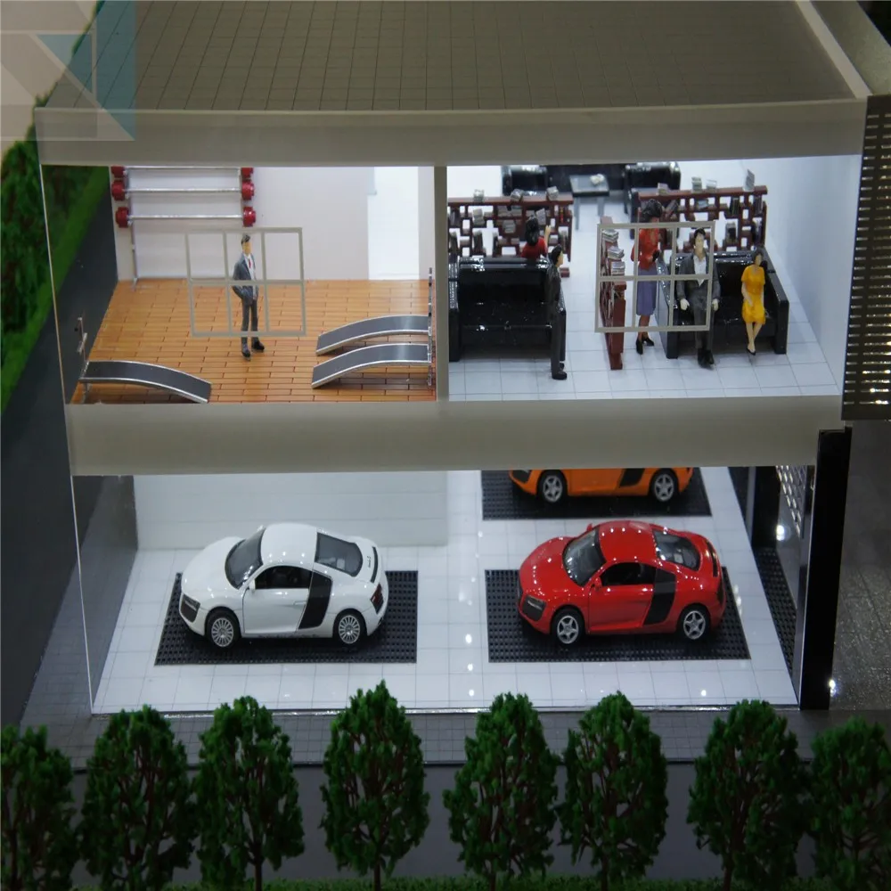 Customized Scale 1:150 Showcase Building Model ,4S Shop model with Cars Model Building