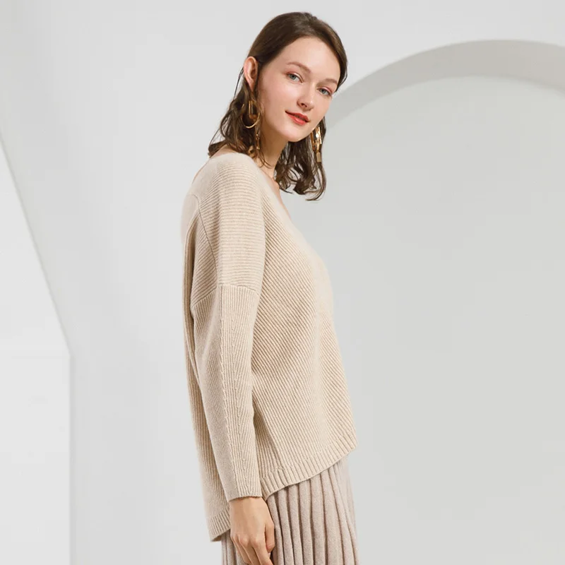 Factory direct stock service  drop-shoudler sweaterAutumn Mongolia Cassh  V-neck  pullover sweater women loose pullover sweater