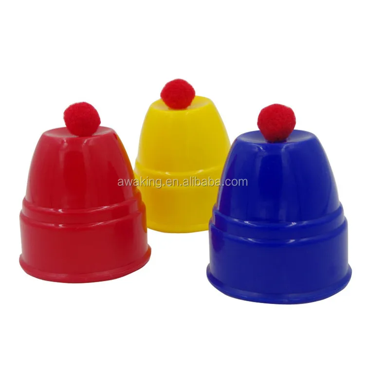 Various size magic three cups and balls magic trick